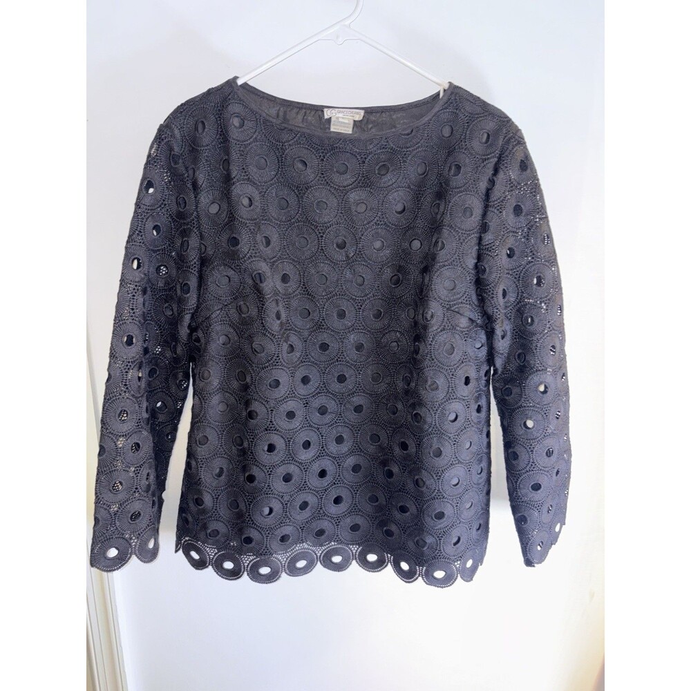 Grace Chuang Art To Wear Eyelet Black Top Sz Large